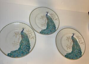 222 Fifth Set of 3 Peacock Garden Salad, Dessert Plates 8.75"